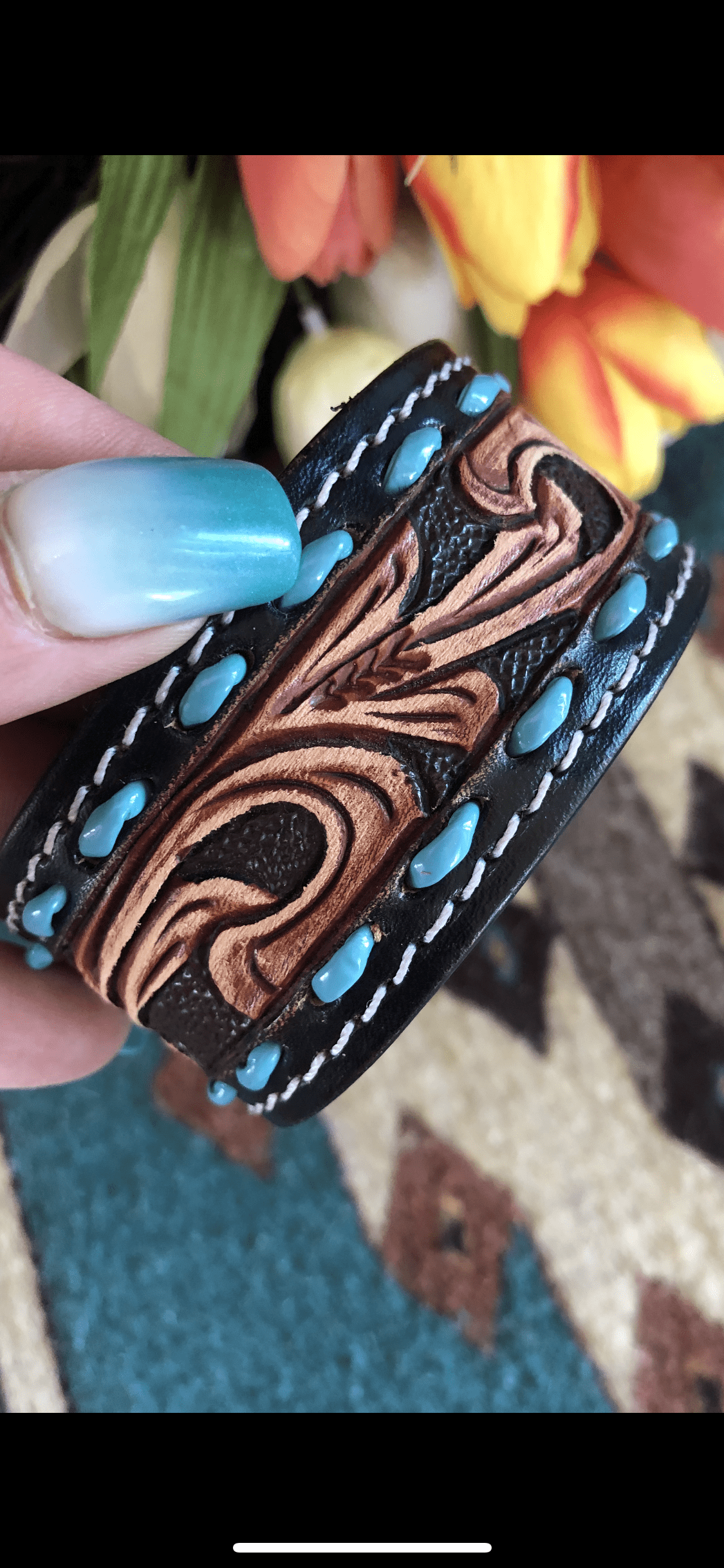 Shop Envi Me Jewelry Leather / Turquoise Buckstitch The Belinda Buckstitch Leather Cuff Bracelet