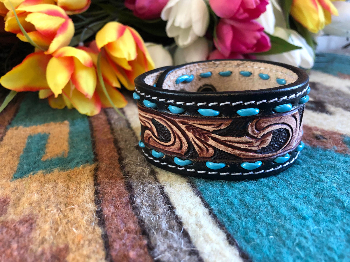 Shop Envi Me Jewelry Leather / Turquoise Buckstitch The Belinda Buckstitch Leather Cuff Bracelet
