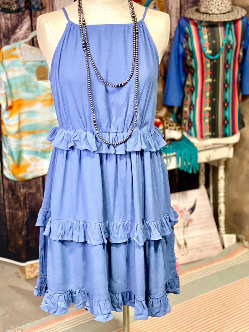 Shop Envi Me Tops and Tunics The Benita Blue Ruffle Dress