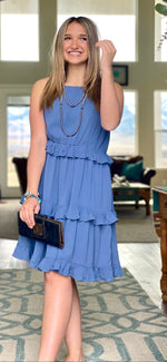 Shop Envi Me Tops and Tunics The Benita Blue Ruffle Dress