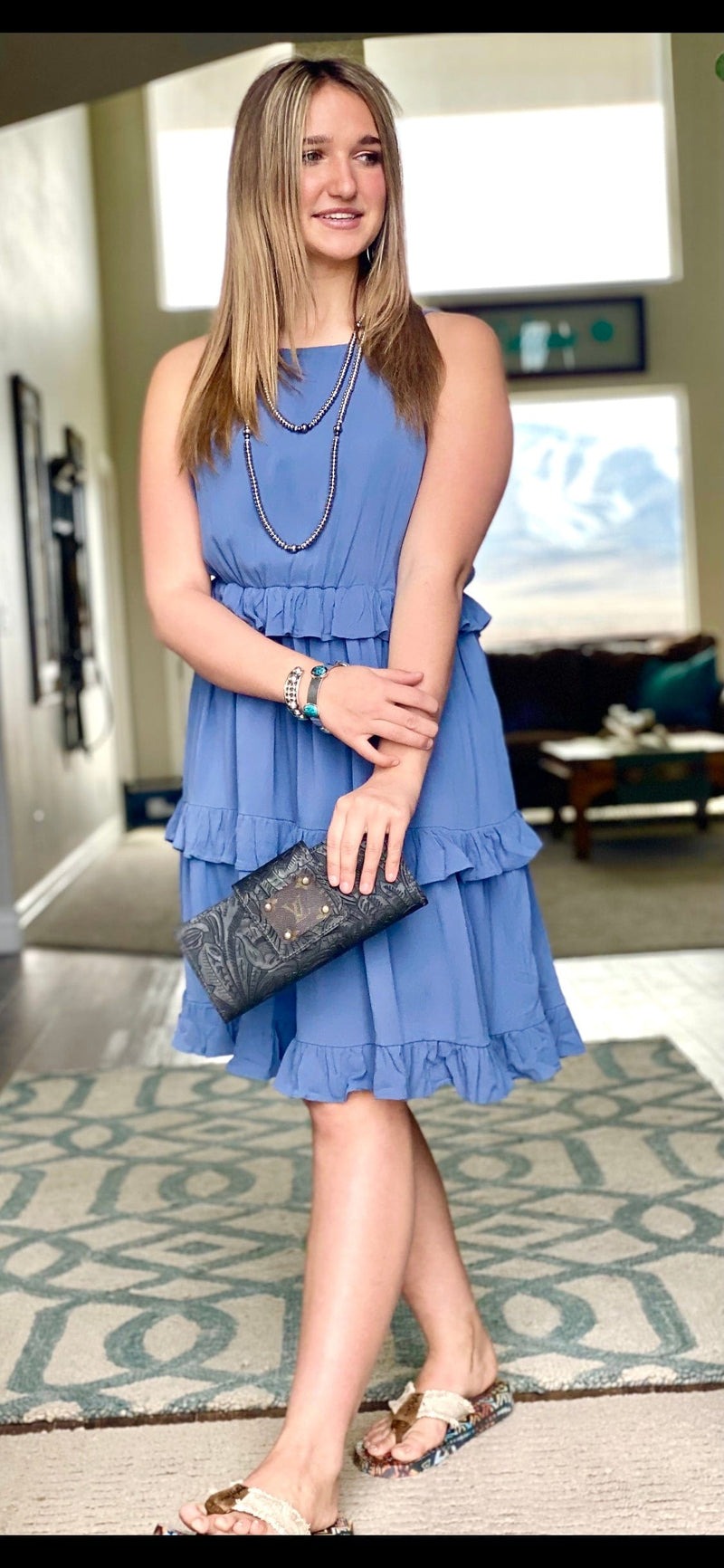 Shop Envi Me Tops and Tunics The Benita Blue Ruffle Dress