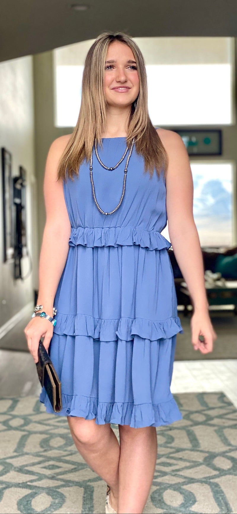 Shop Envi Me Tops and Tunics The Benita Blue Ruffle Dress