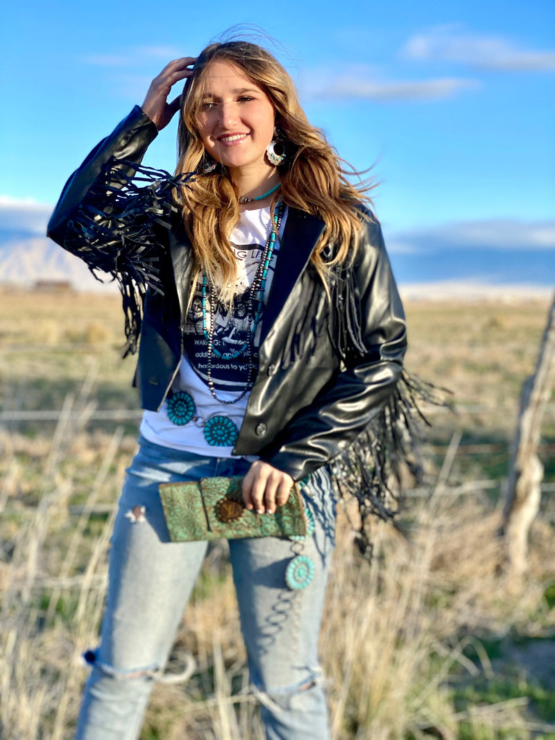 Shop Envi Me Outerwear The Biker Babe Fringe Jacket