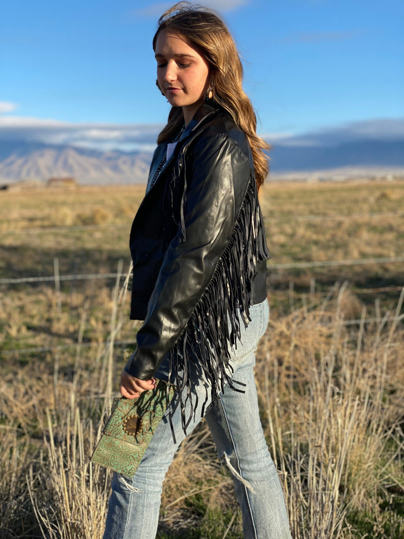 Shop Envi Me Outerwear The Biker Babe Fringe Jacket