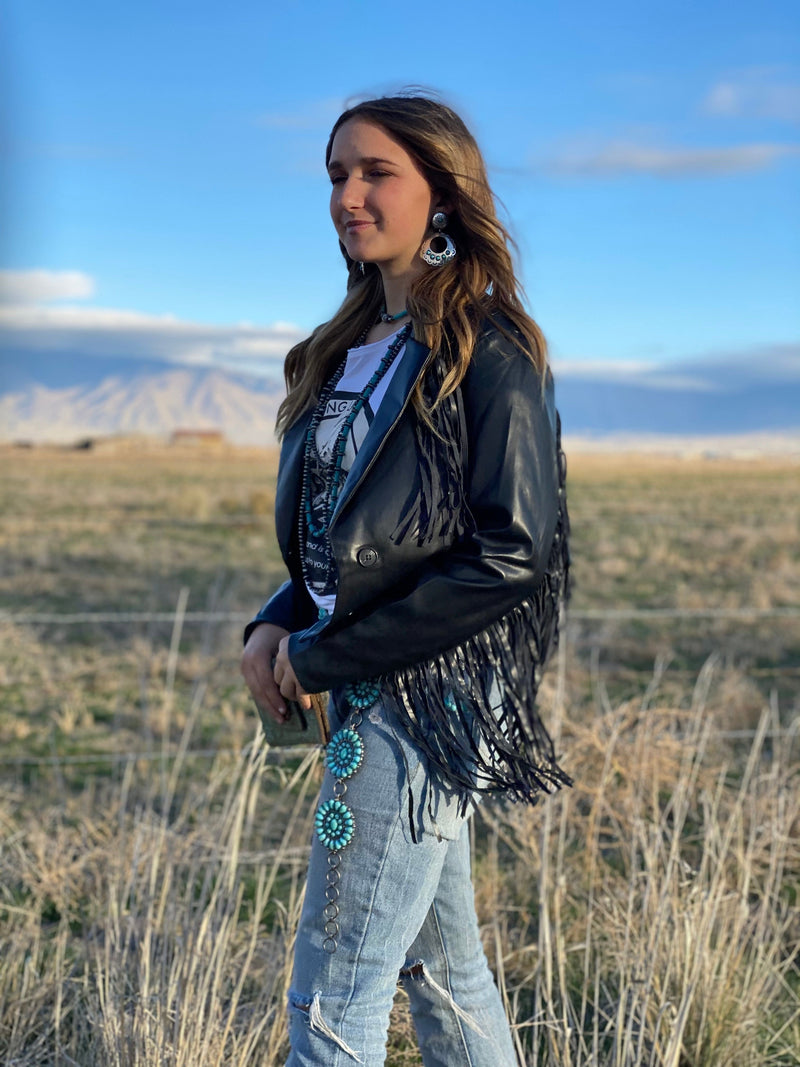 Shop Envi Me Outerwear The Biker Babe Fringe Jacket