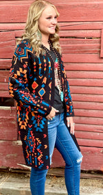 Shop Envi Me Cardigans and Kimonos The Black Annie Oakley Aztec Long Sweater