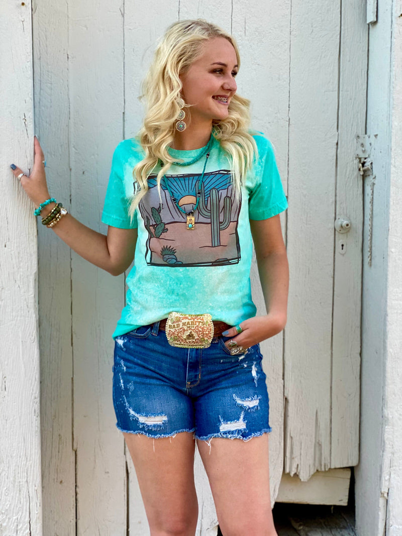 Shop Envi Me It's T-shirt Kinda Day The Bleached Turquoise Cactus Tee