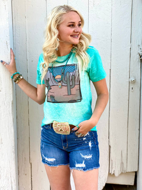 Shop Envi Me It's T-shirt Kinda Day The Bleached Turquoise Cactus Tee