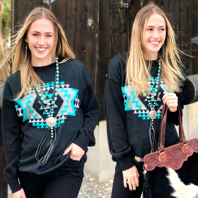 Shop Envi Me tops The Bohica Black Tribal Detail Sweater