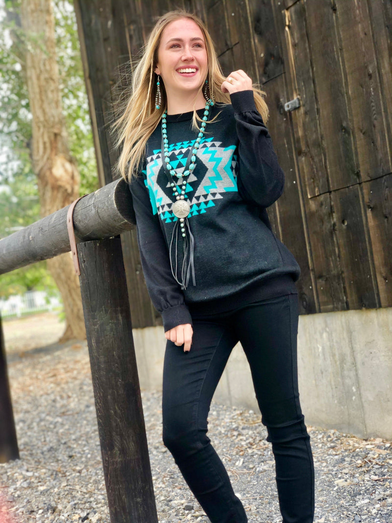 Shop Envi Me tops The Bohica Black Tribal Detail Sweater