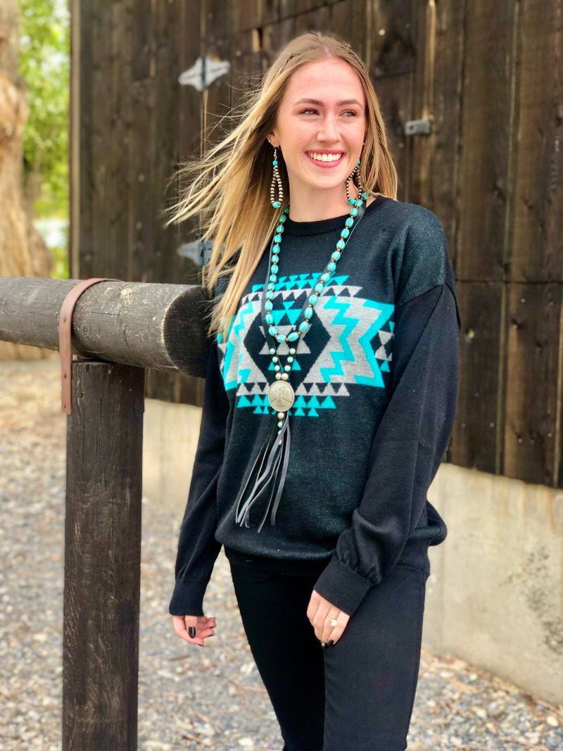 Shop Envi Me tops The Bohica Black Tribal Detail Sweater