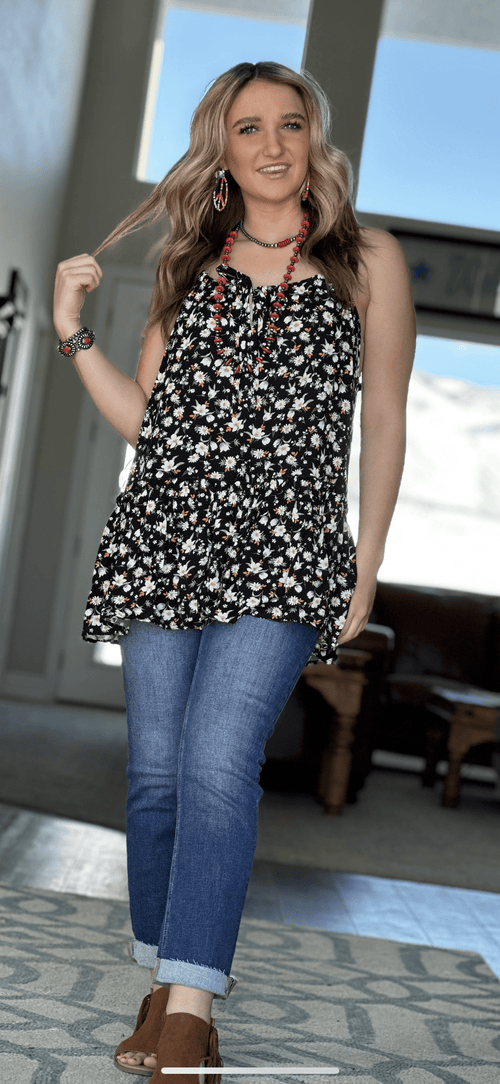 Mystree Tanks The Boho Black Floral Tank