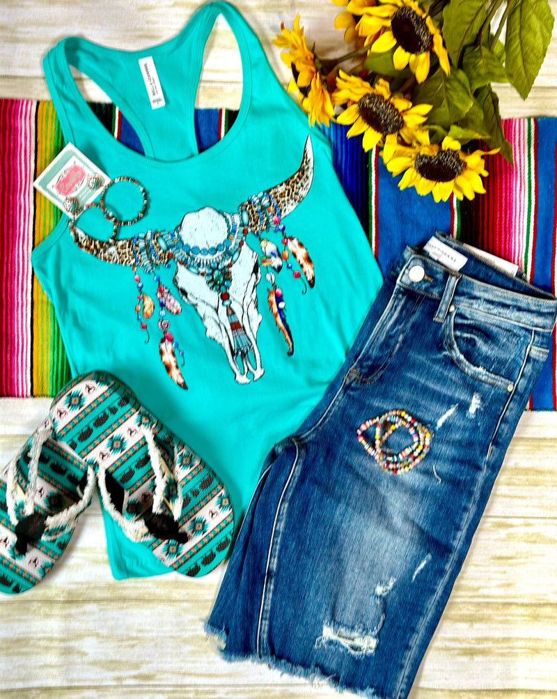 Shop Envi Me It's T-shirt Kinda Day The Boho Turquoise Steer Tank