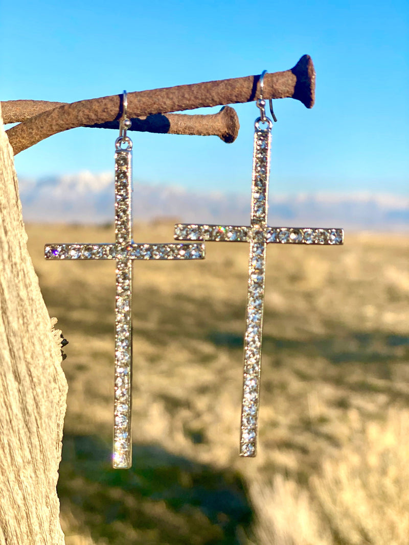 Shop Envi Me Earring Crystal Cross The Calistoga Crystal Silver Cross Earrings