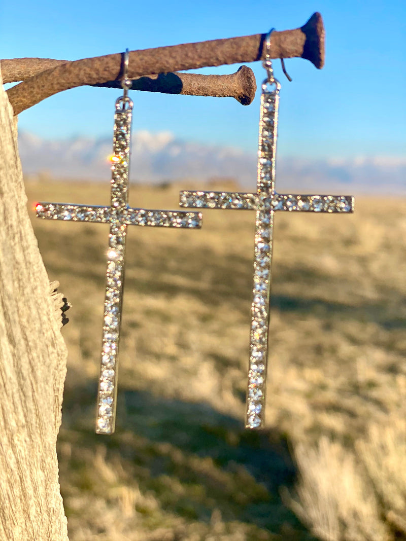 Shop Envi Me Earring Crystal Cross The Calistoga Crystal Silver Cross Earrings