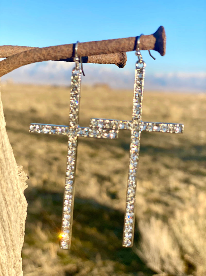 Shop Envi Me Earring Crystal Cross The Calistoga Crystal Silver Cross Earrings