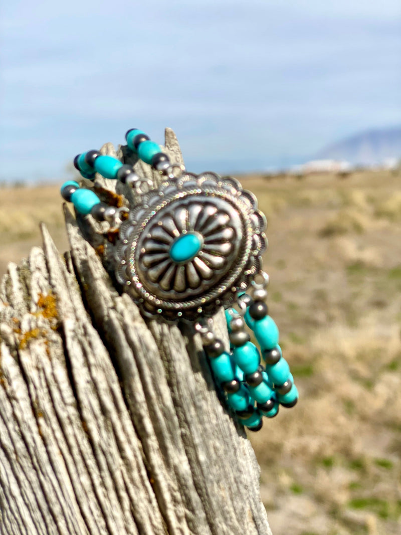 Shop Envi Me Bracelets Silver & Turquoise The Carson Turquoise Bead Concho Bracelet