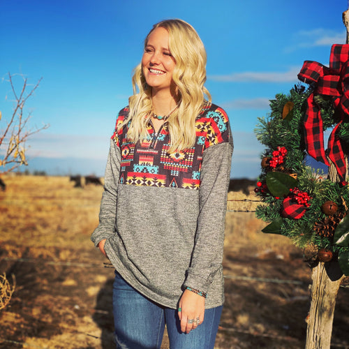 Shop Envi Me It's T-shirt Kinda Day The Casita Aztec Detail Half Zip Top Curvy Sizes