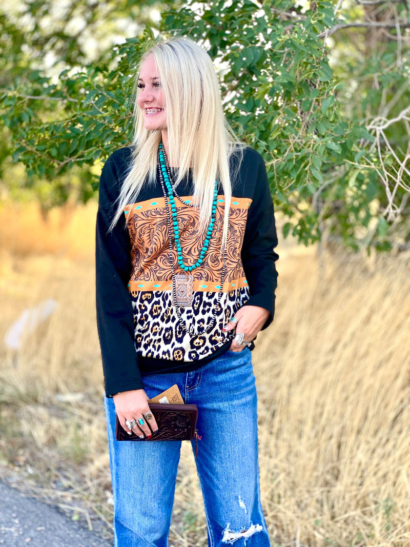 Shop Envi Me Tops The Cheetah Buckstitch Babe Pullover
