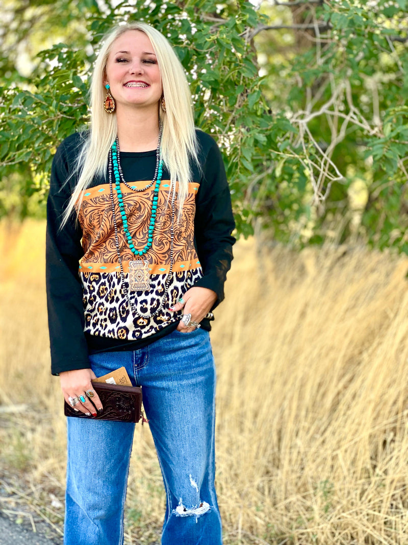 Shop Envi Me Tops The Cheetah Buckstitch Babe Pullover