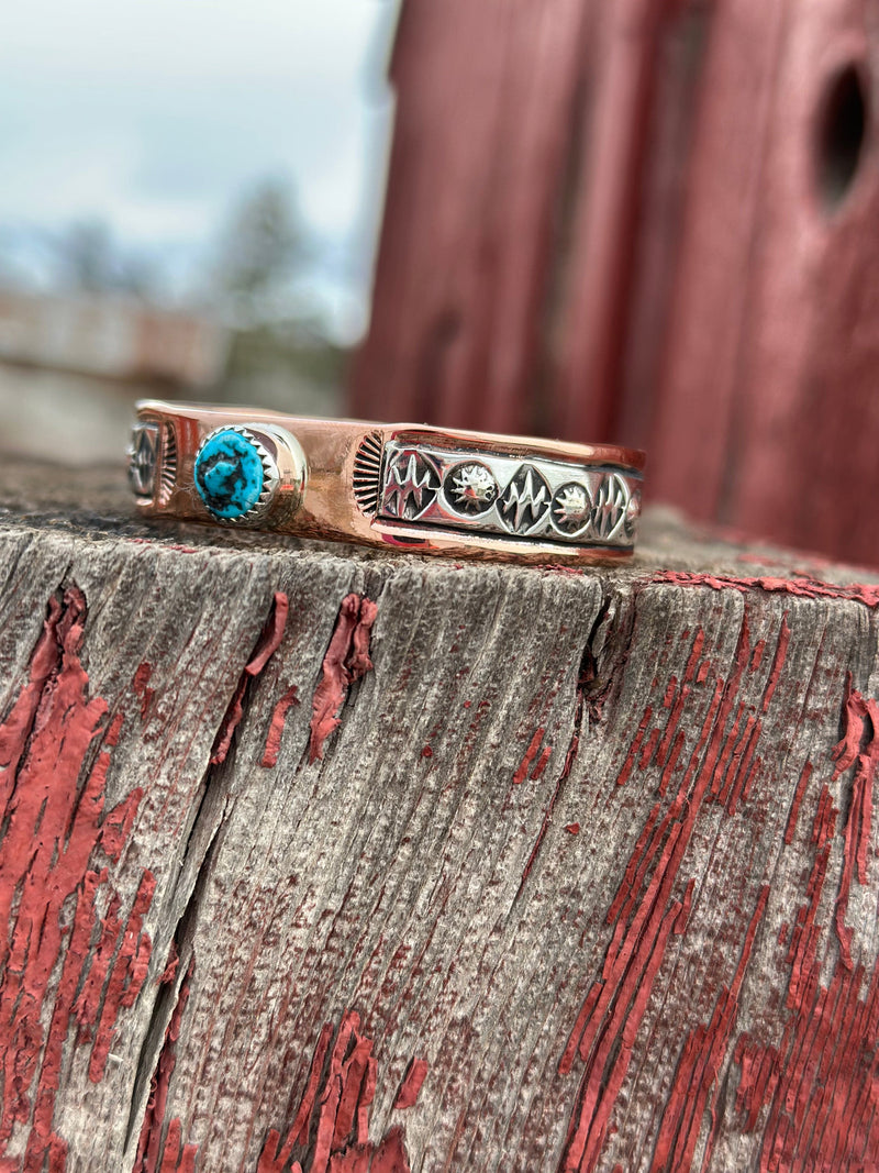 Shop Envi Me Bracelets Sterling Silver Copper & Blue Bird Kingman Turquoise The Cheyenne Copper Sterling Silver & Turquoise (Real) Cuff Bracelet