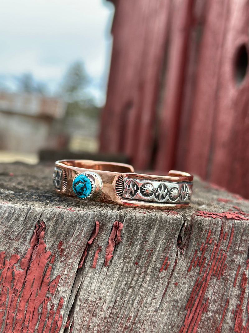 Shop Envi Me Bracelets Sterling Silver Copper & Blue Bird Kingman Turquoise The Cheyenne Copper Sterling Silver & Turquoise (Real) Cuff Bracelet