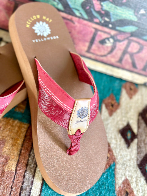 Yellow Box Footwear The Cinco Red Tooled Flip Flop