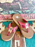 Yellow Box Footwear The Cinco Red Tooled Flip Flop
