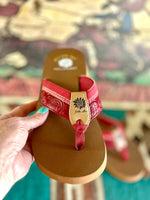 Yellow Box Footwear The Cinco Red Tooled Flip Flop
