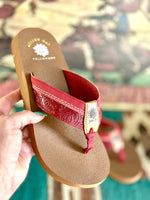Yellow Box Footwear The Cinco Red Tooled Flip Flop