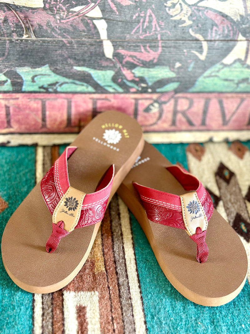 Yellow Box Footwear The Cinco Red Tooled Flip Flop