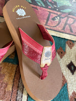Yellow Box Footwear The Cinco Red Tooled Flip Flop
