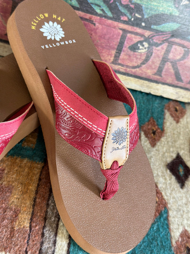 Yellow Box Footwear The Cinco Red Tooled Flip Flop