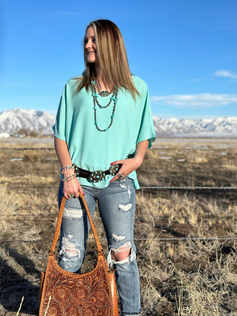 Shop Envi Me Tops and Tunics The City Days Turquoise V Neck Top