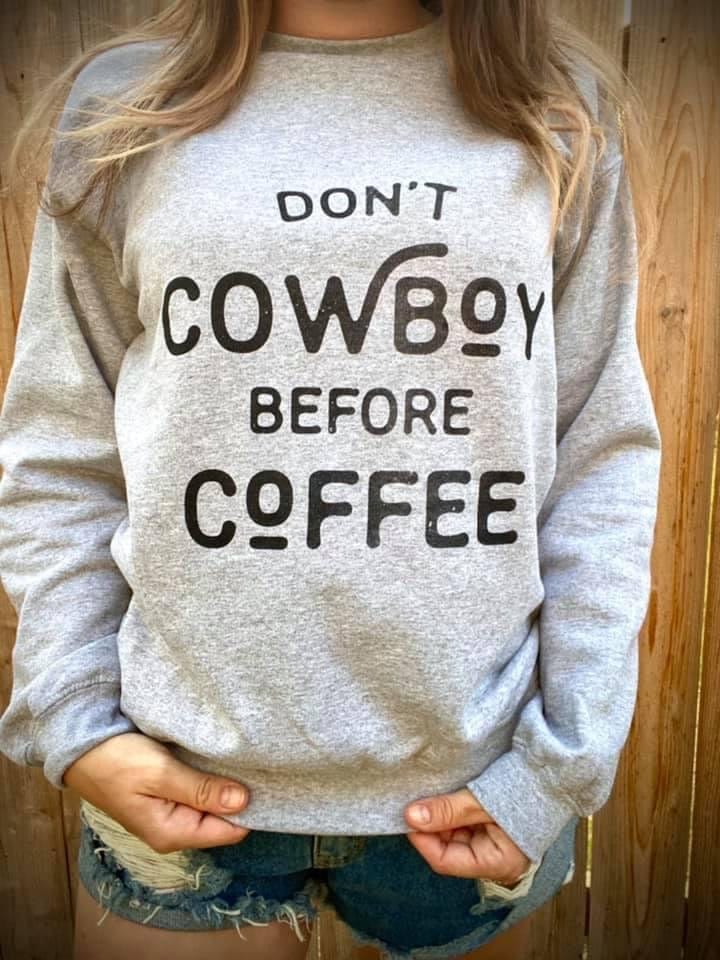 Shop Envi Me Cardigans and Kimonos The Coffee Before Cowboy Sweatshirt