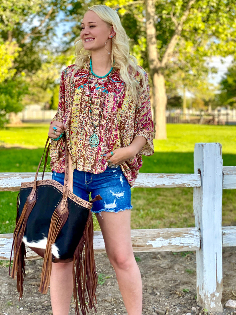 Shop Envi Me Tops and Tunics The Colors of Fall Embroidered Poncho Top