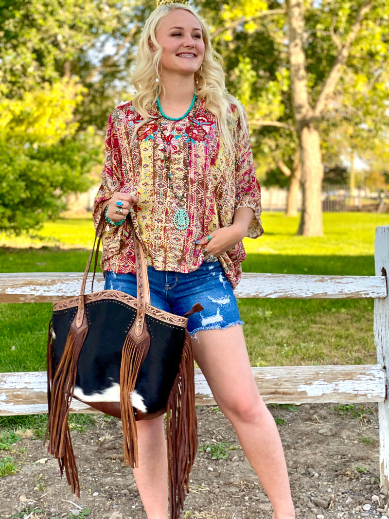 Shop Envi Me Tops and Tunics The Colors of Fall Embroidered Poncho Top