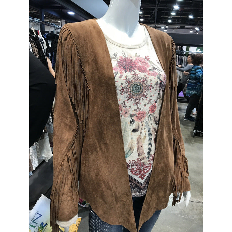 Shop Envi Me Outerwear The Coos Bay Camel Fringe Jacket