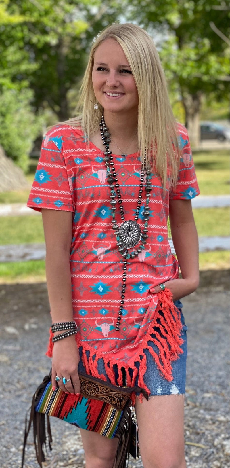 Shop Envi Me Tops and Tunics The Coral Aztec Summer Steer Top