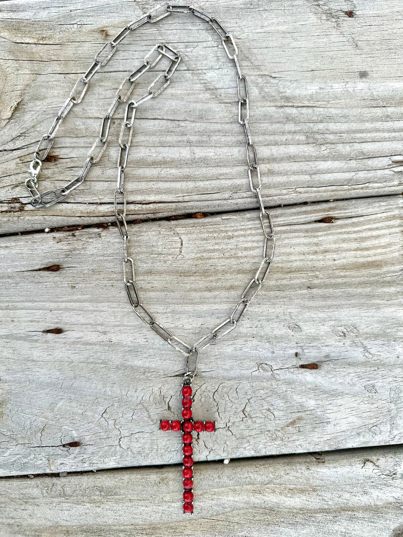 Shop Envi Me Jewelry Turquoise The Coral Cross & Silver Paperclip Chain Necklace