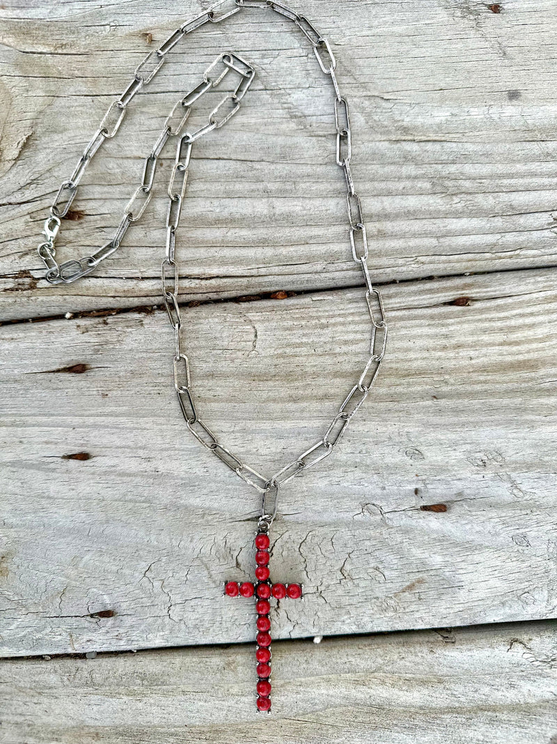 Shop Envi Me Jewelry Turquoise The Coral Cross & Silver Paperclip Chain Necklace