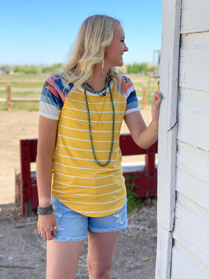 Shop Envi Me Tops and Tunics The Cottonwood Striped Tribal Detail Top