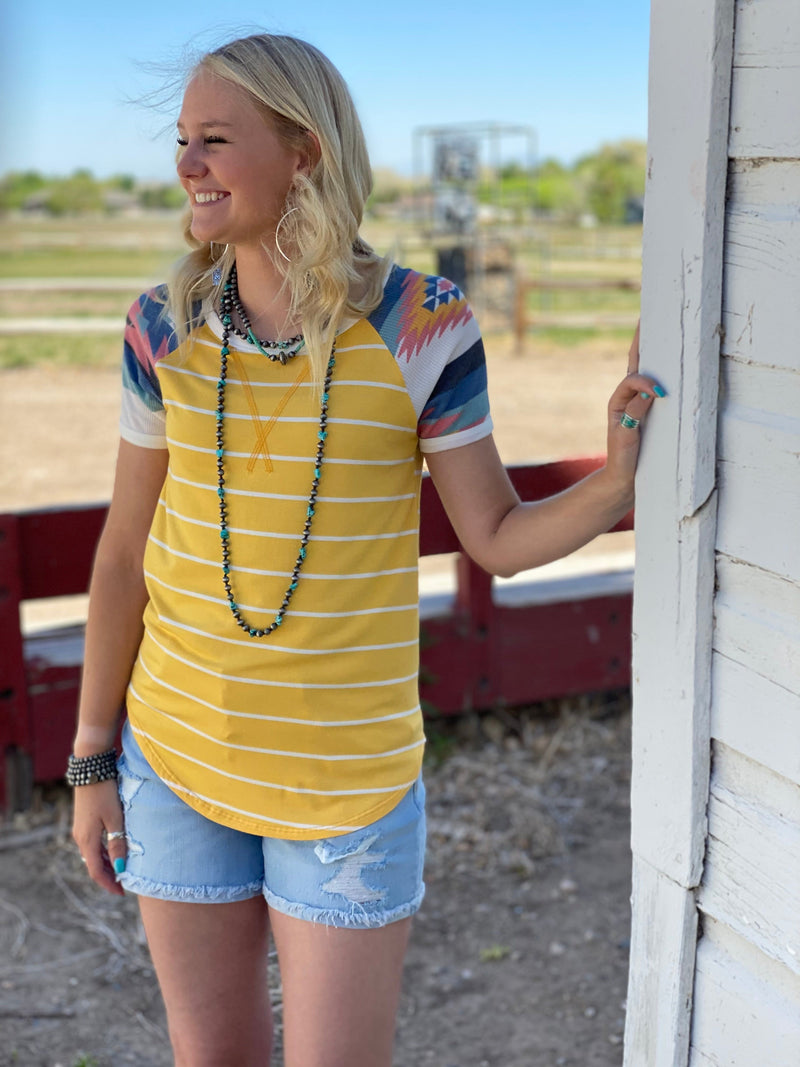 Shop Envi Me Tops and Tunics The Cottonwood Striped Tribal Detail Top