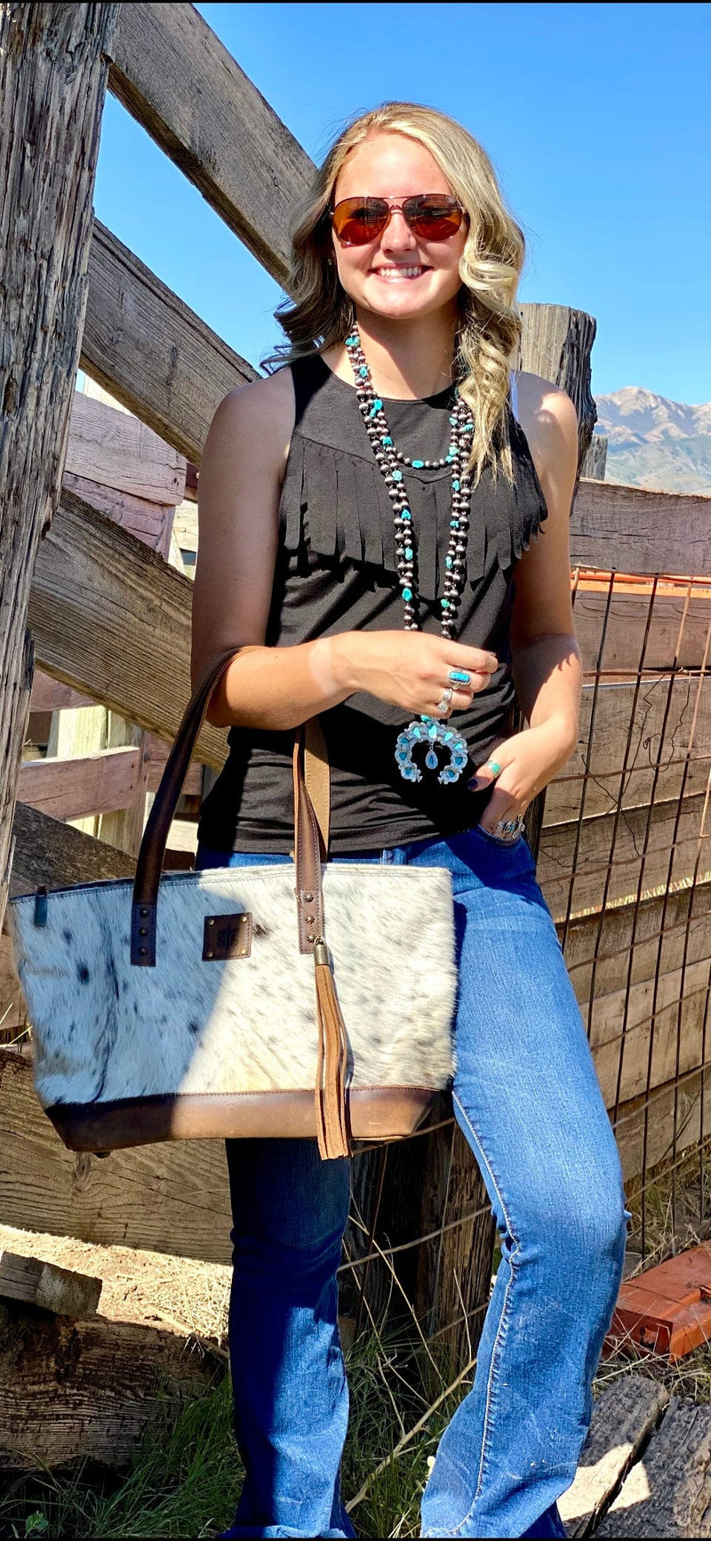 Shop Envi Me Tops and Tunics The Cow Boss Black Fringe Summer Tank