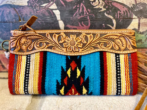 Shop Envi Me Arm Candy The Cowboss Mustard Navajo Wool & Leather Cowhide Fringe Clutch