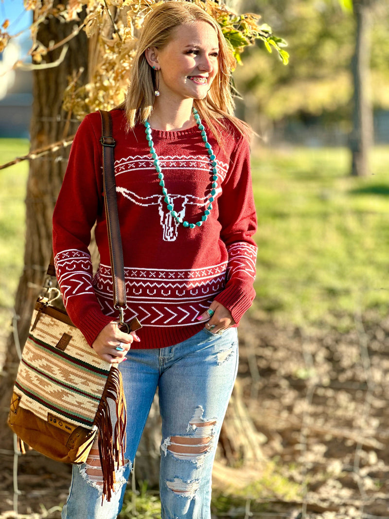 Shop Envi Me Tops and Tunics The Cranberry San Jalisco Steer Sweater