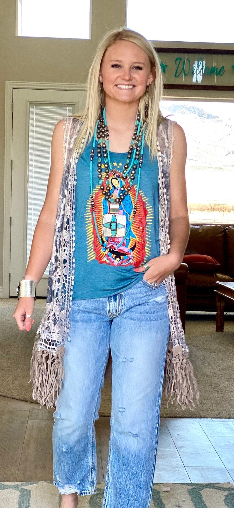 Shop Envi Me It's T-shirt Kinda Day The Denim Blue Lady Of Guadalupe Tank