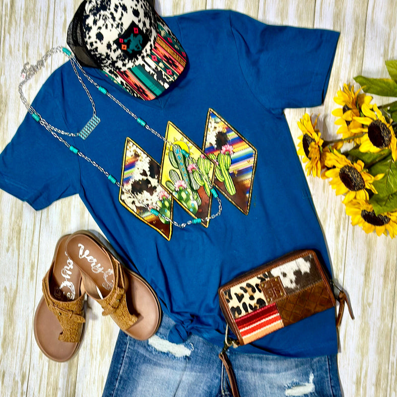 Shop Envi Me Tops and Tunics The Diamond Cactus Cow Print V Neck Tee
