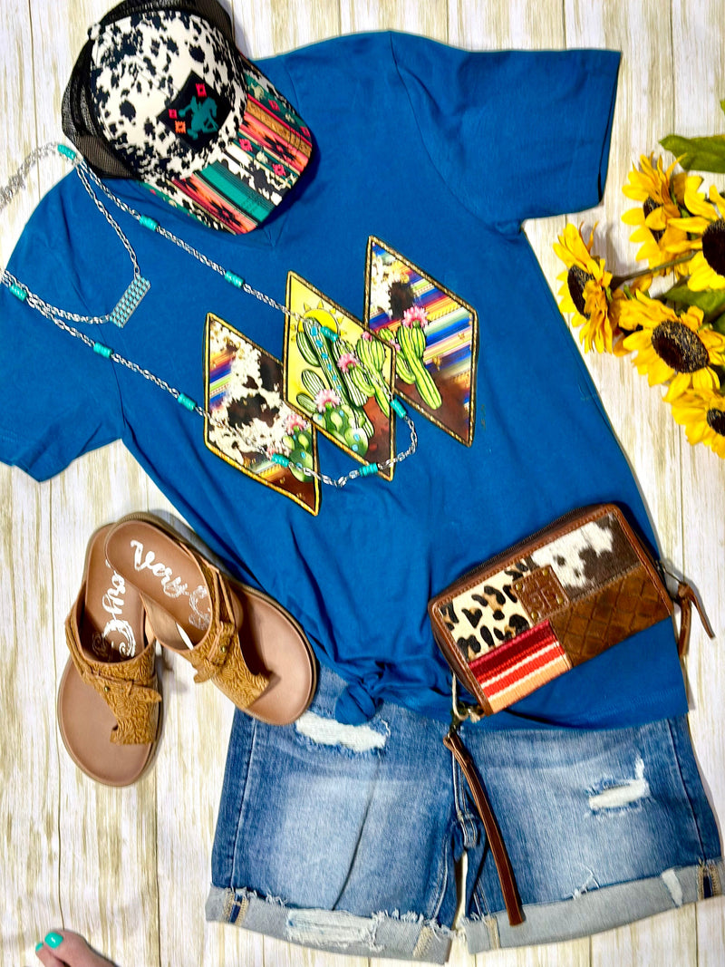 Shop Envi Me Tops and Tunics The Diamond Cactus Cow Print V Neck Tee