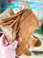 Volatile Footwear The Diego Fringe Tapestry Wedge Sandal
